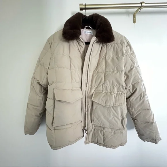 Danielle Guizio Tan Puffer Jacket w/ Faux Fur Collar • Size M • NWOT - Picture 1 of 6